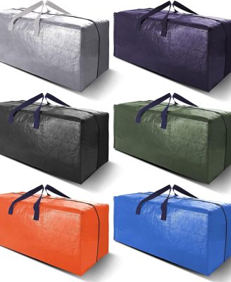 VELVETSURE Heavy Duty Extra Large Moving Bags W/Backpack Straps - Strong Handles & Zippers, Storage Totes For Space Saving, Fold Flat, Alternative to Box and Bin (Set of 6, Multicolor)